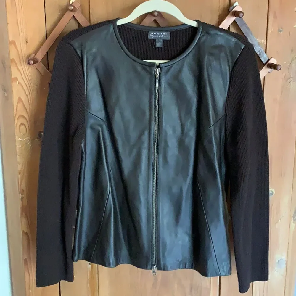Classiques Entier brown ribbed wool leather panel jacket - Picture 1 of 9